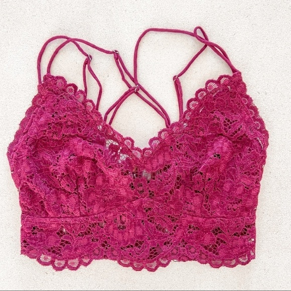NWOT Free People Celine Magenta Red Velvet Lace Bralette Size Small - Picture 4 of 6